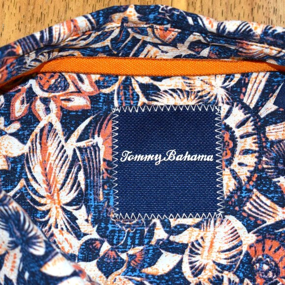 Tommy Bahama Blue Floral Print Silk Short Sleeve Button Front Shirt Sz XL - Picture 4 of 4